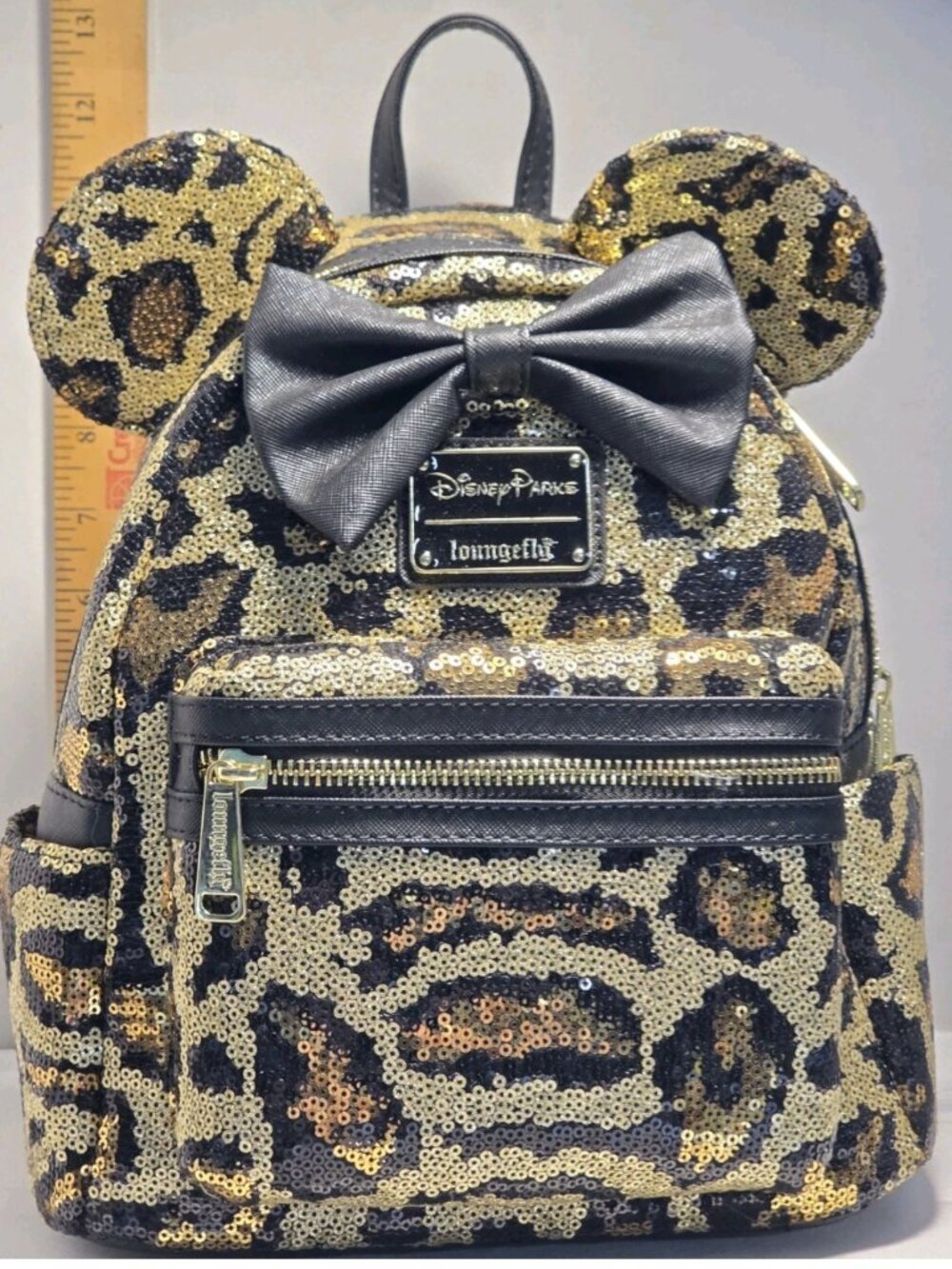 Disney Parks Loungefly Animal Kingdom Sequin Minnie Mouse Backpack NWT Print